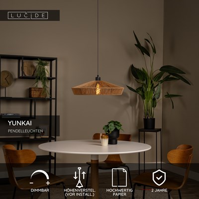 Lucide YUNKAI - Pendelleuchten - Ø 50 cm - 1xE27 - Natürlich